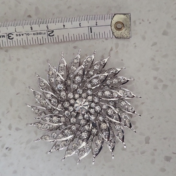 Large Sunburst Pinwheel Rhinestone Brooch - Picture 2 of 5